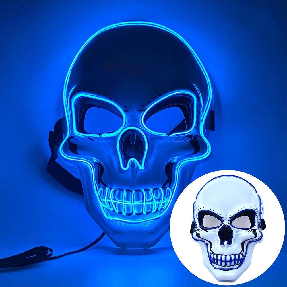 Masque de crâne d’horreur pour Halloween, masque à lumière froide à LED.7COULEURS