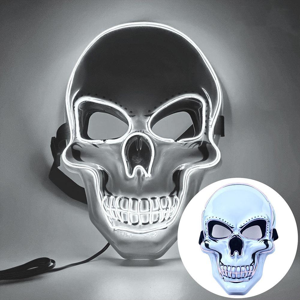 Masque de crâne d’horreur pour Halloween, masque à lumière froide à LED.7COULEURS