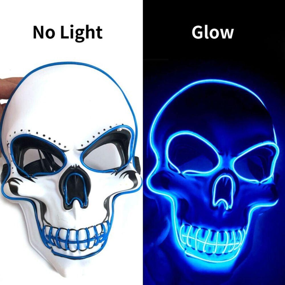 Masque de crâne d’horreur pour Halloween, masque à lumière froide à LED.7COULEURS