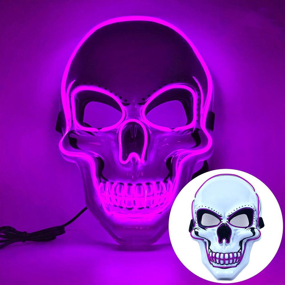 Masque de crâne d’horreur pour Halloween, masque à lumière froide à LED.7COULEURS