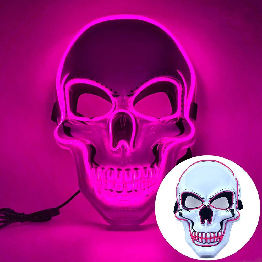 Masque de crâne d’horreur pour Halloween, masque à lumière froide à LED.7COULEURS