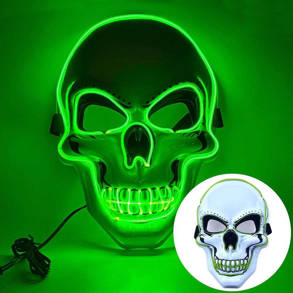 Masque de crâne d’horreur pour Halloween, masque à lumière froide à LED.7COULEURS