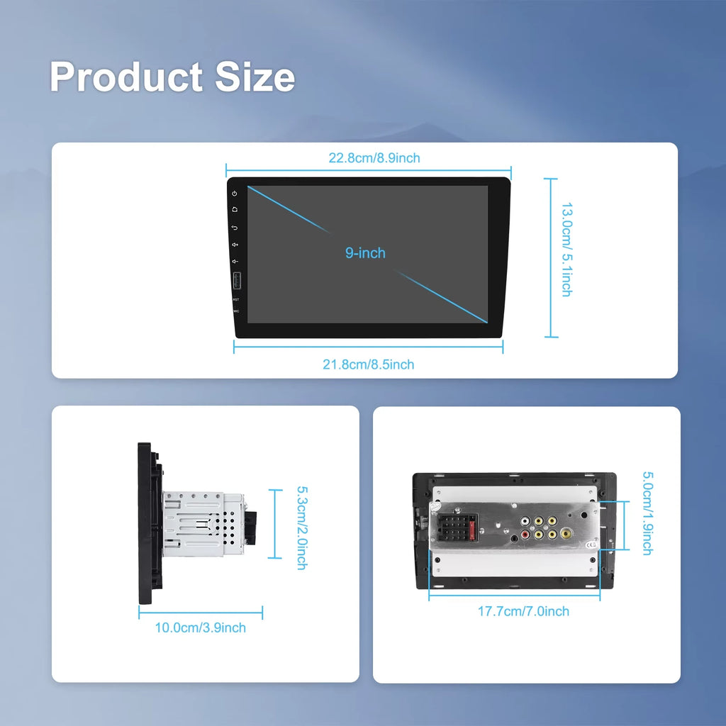Autoradio Podofo 9″ avec écran tactile, CarPlay sans fil, Android Auto, lecteur MP5, Bluetooth, FM, caméra de recul, commande au volant, universel