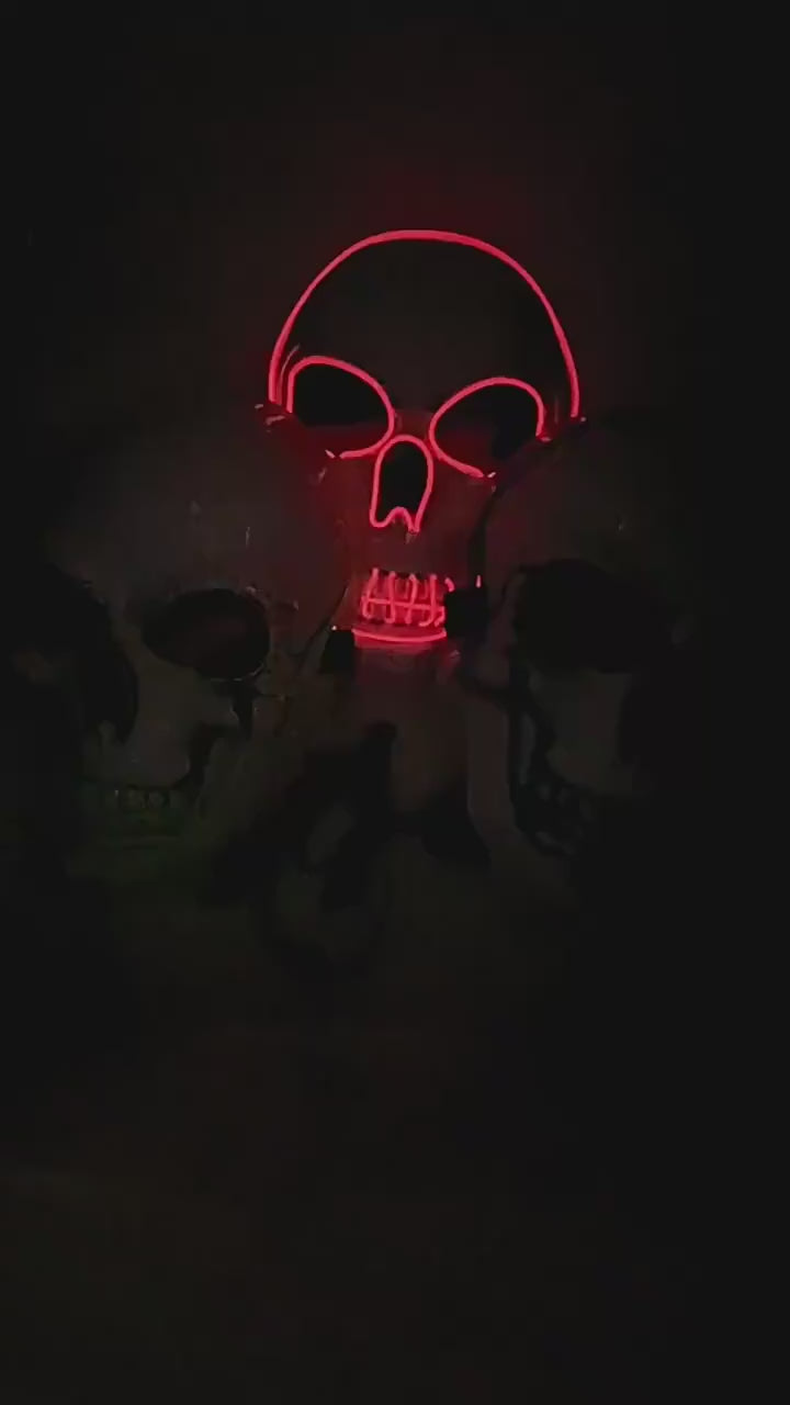 Masque de crâne d’horreur pour Halloween, masque à lumière froide à LED.7COULEURS